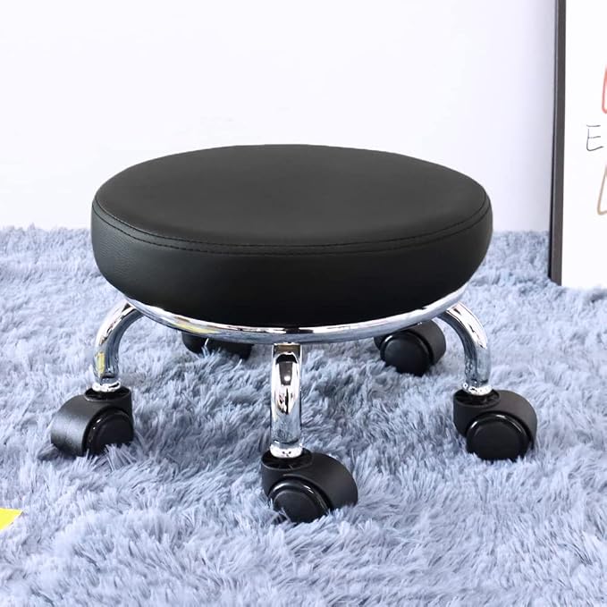 Modern Roller Seat PU Leather Low Round Rolling Stool 360 Swivel Small Stool - Image 2