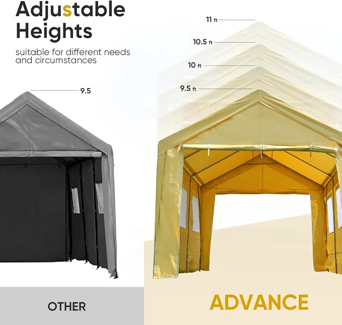 ADVANCE OUTDOOR 12x20 ft Car Canopy Garage Heavy Duty Carport Boat Shelter - Image 3