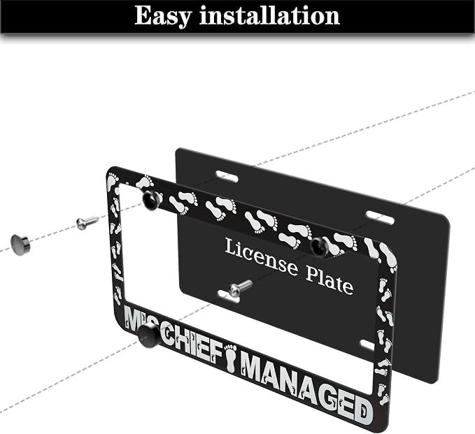 Automotive Exterior Accessories Black and White License Plate Frames Mischief - Image 7