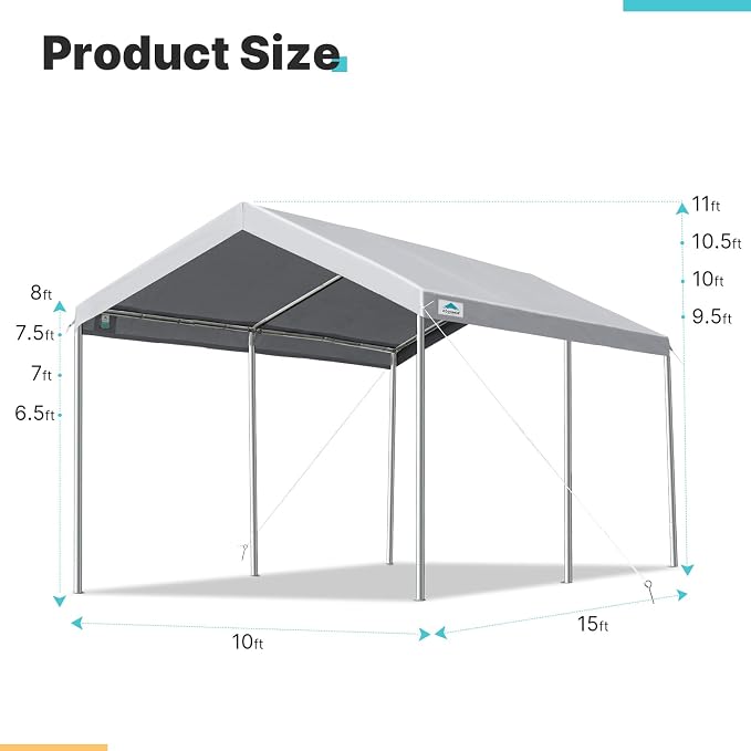 ADVANCE OUTDOOR Adjustable 10x15 ft Heavy Duty Carport Car Canopy Garage Boat - Image 5