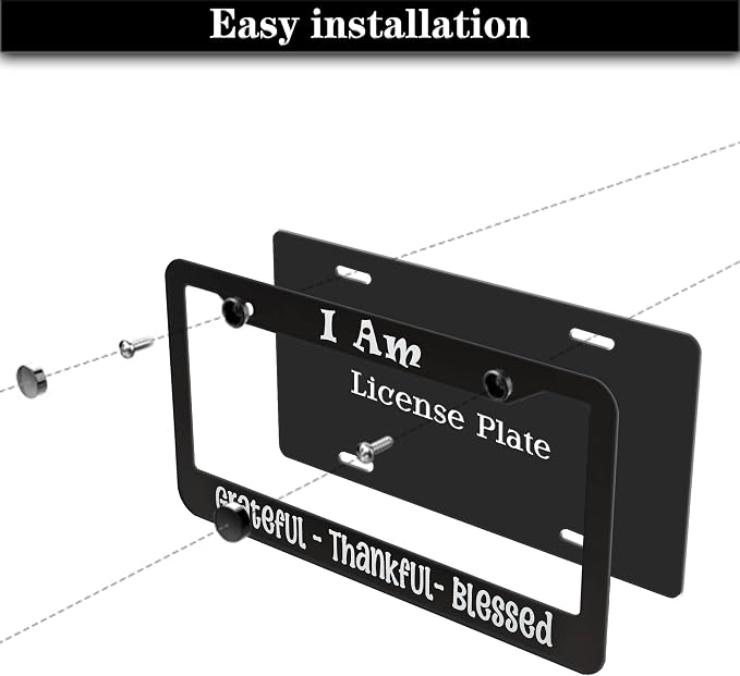 License Plate Frames Black and White Front License Plate Bracket I Am Grateful - Image 7