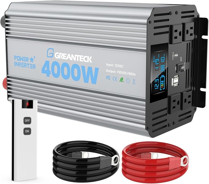 4000 Watt Modified Sine Wave Inverter, 12V Power Inverter, Four 110 / 120V DC by GREANTECK