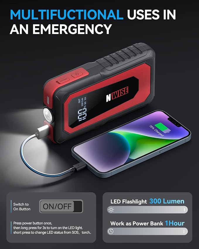 NWISE Car Jump Starter, 2000A Peak 20000mAh Portable Battery Pack - Image 5