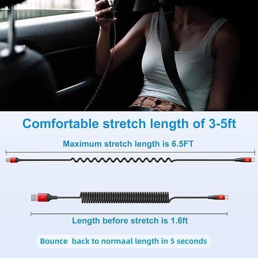 Coiled USB A to USB C Cable for Car 6FT 2Pack USB C Charger Cable Fast Charging - Image 6