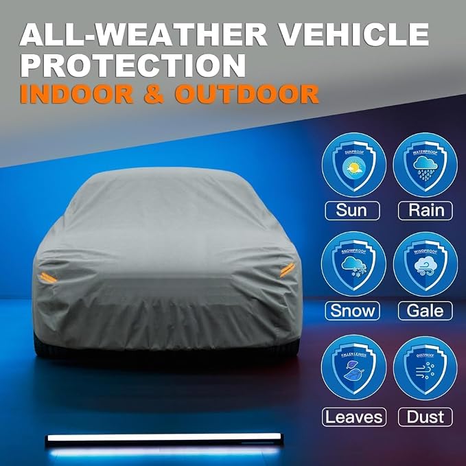 Kayme Heavy Duty Car Cover Waterproof All Weather, Full Exterior Covers Sun - Image 5