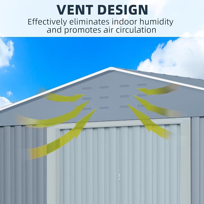 10x10FT Outdoor Metal Storage Shed, Lockable Weatherproof Garden Shed - Image 3