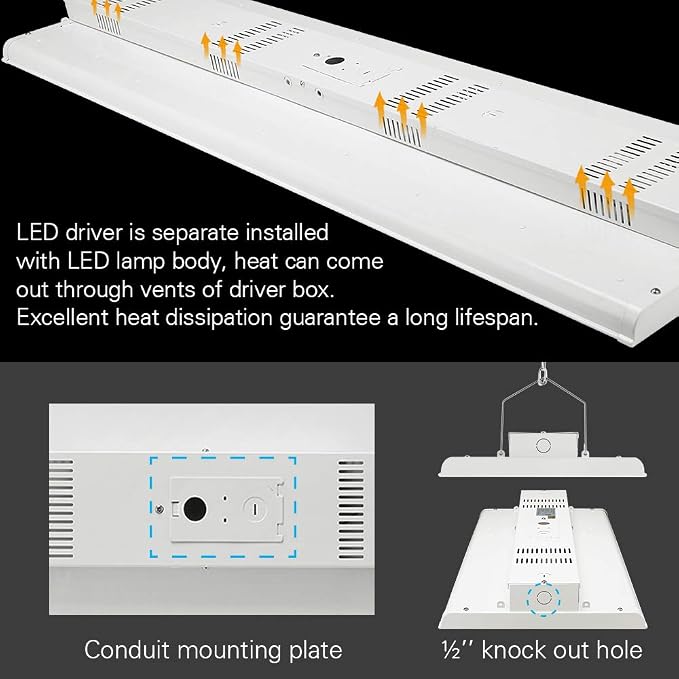 2 Pack Linear LED Bay Ceiling Shop Light - 2 Ft - 105W 5000K 1-10V Dimming - Image 6
