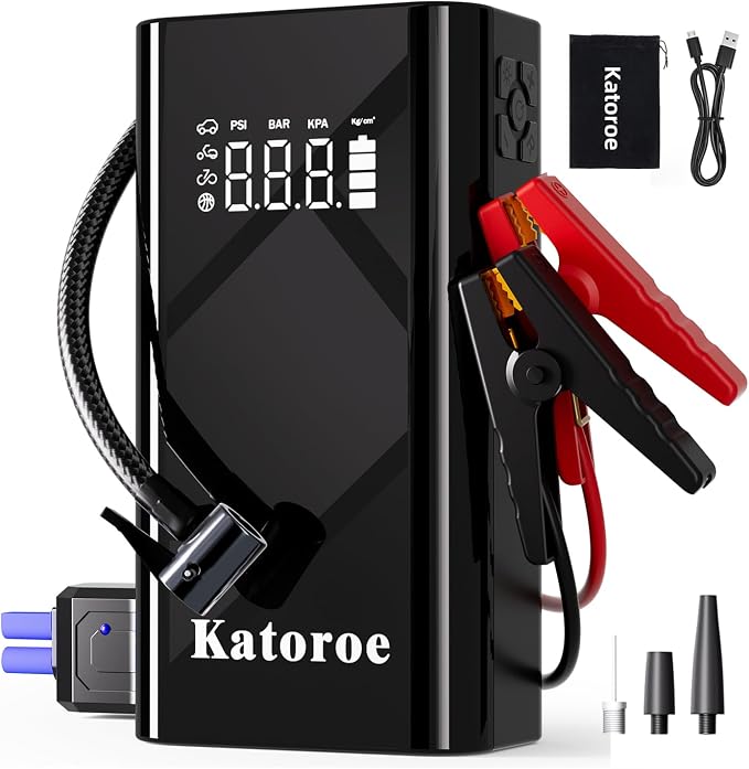 Jump Starter with Air Compressor, 5000A Portable Car Battery Jump Starter by Katoroe