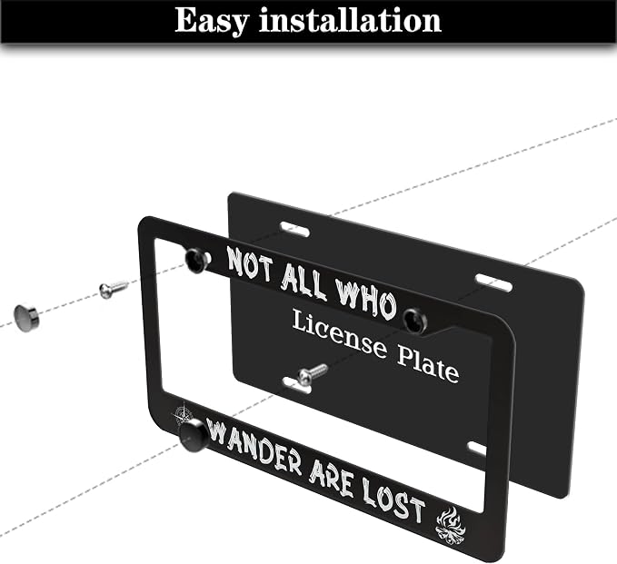 License Plate Holder Black and White License Plate Frames Not All Who Wander - Image 7