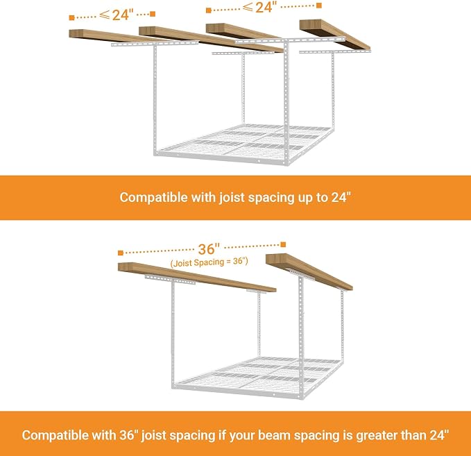 3x6ft Overhead Garage Storage Rack, Heavy Duty Metal Ceiling Shelf, 450lbs - Image 6