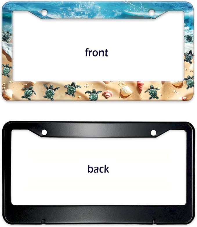 Cute Beach Turtles License Plate Frame, Sea Turtles Sea Shell Starfish Front - Image 7