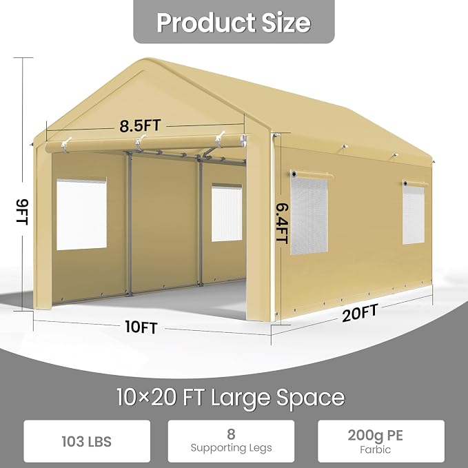 Carport 10x20 Ft, Heavy Duty Car Canopy - Image 4