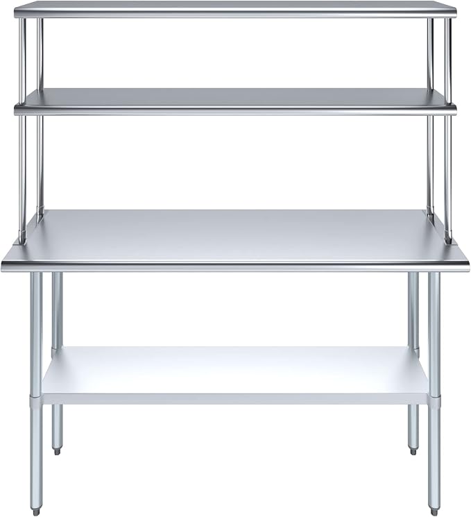 Amgood Stainless Steel Work Table Double Tier Overshelf | Metal Kitchen Prep - Image 2
