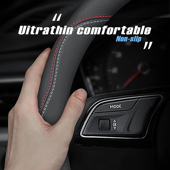 New Nappa Leather car Steering Wheel Cover, Universal 15 inch Black - Image 2