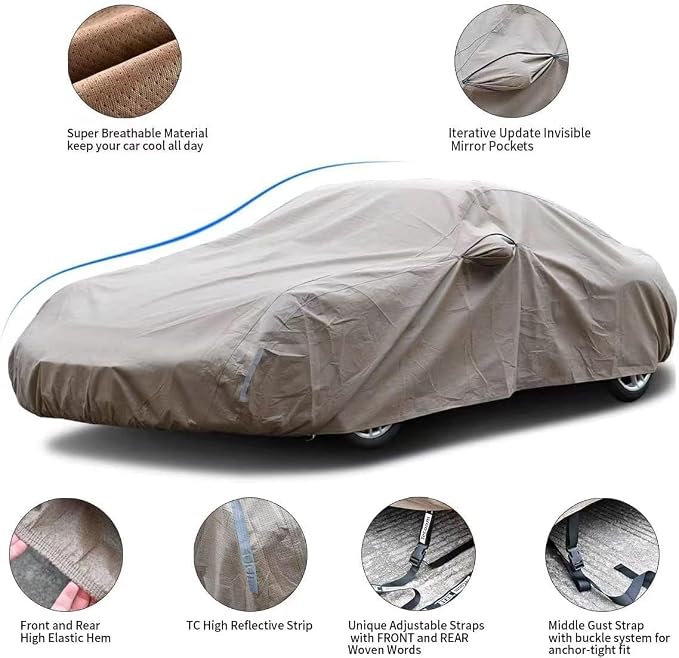 Tecoom Car Cover Waterproof All Weather, Non-Woven Breathable Outdoor Full - Image 2