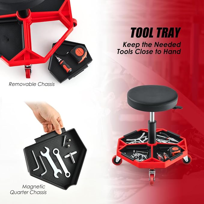 IRONMAX Rolling Mechanic Stool, Adjustable Shop Stool Creeper Seat - Image 6