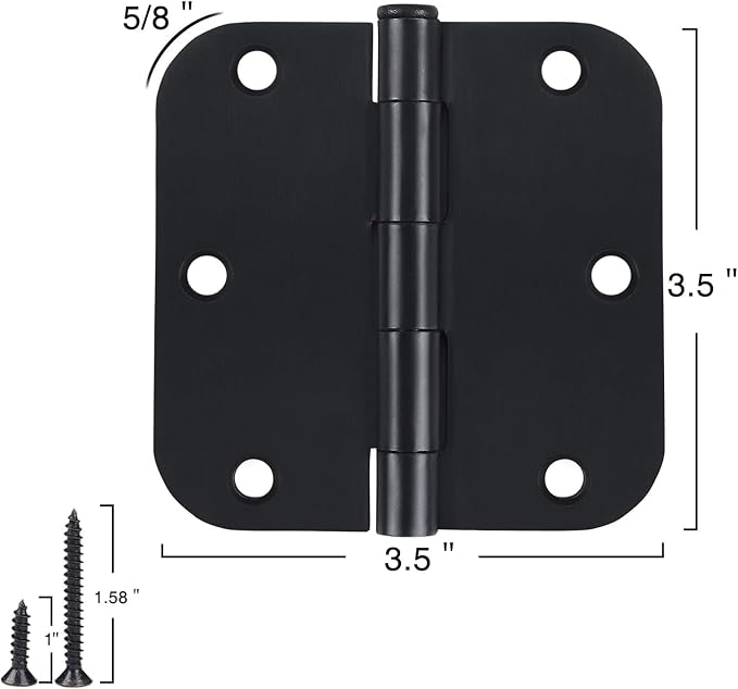 Rounded Door Hinges 3-1/2" x 3.5 inch, 5/8 Radius, Matte Black 3 ½ Inch 12 Pack - Image 2