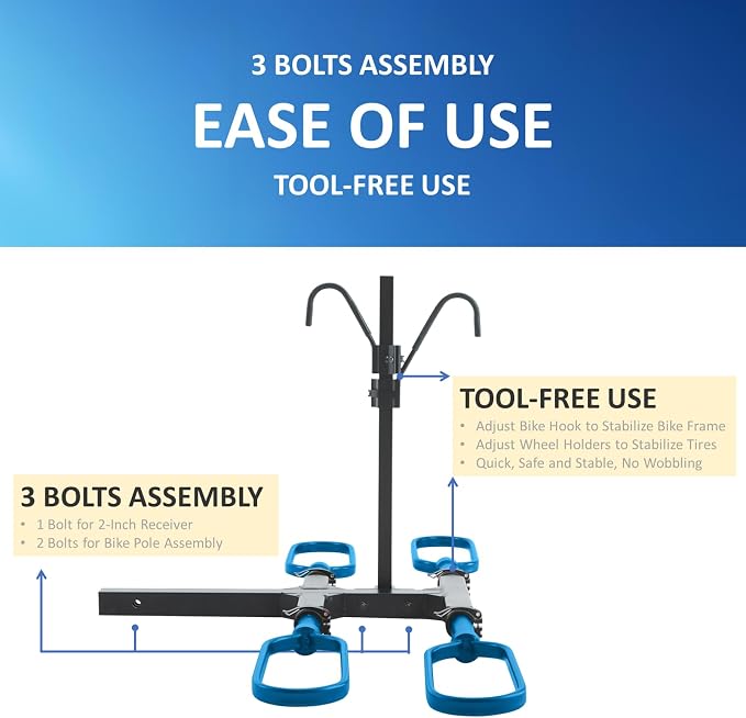 Trailer Hitch Bike Rack for Car 2 Bikes, E Bike Carrier Hitch Mount 2 Bike - Image 4