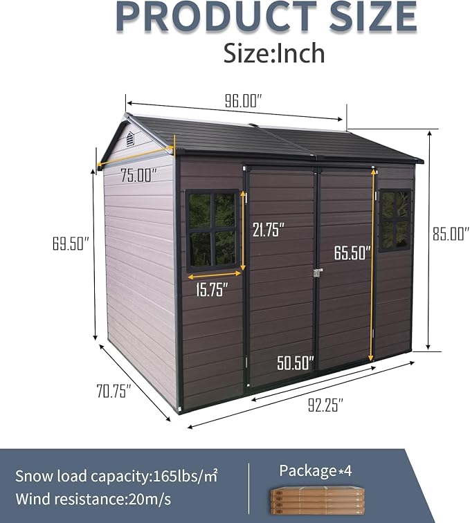 8x6 FT Outdoor Storage Shed, Resin Garden Shed - Image 2