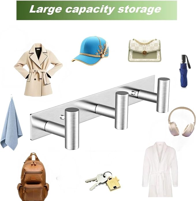 Wall Mounted Coat Rack-3 Hooks, Heavy Duty Stainless Steel Hook Rail - Image 7