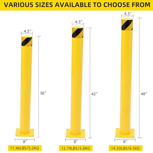 Safety Bollard 4 Packs, 48 Inch Height Steel Bollard Post - Image 7