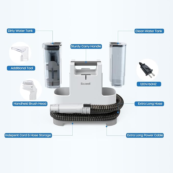 ECOWELL Portable Upholstery Carpet Cleaner, Wet Dry Deep Cleaning Sofa Carpet - Image 3