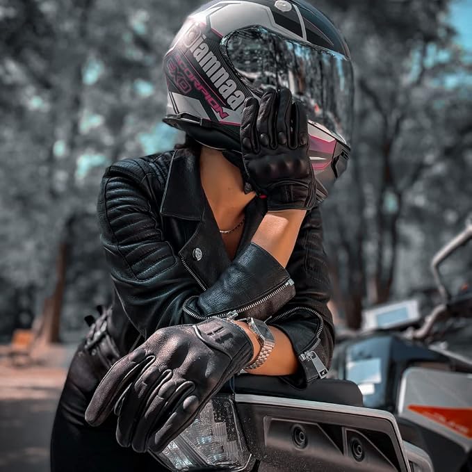 Harssidanzar Women's Motorcycle Gloves, Leather Motorcycle Gloves, Motorbike - Image 3