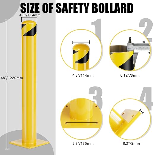 Safety Bollards, Bollards Steel 48 inch, 4.5 Inch Diameter Parking Bollard - Image 2