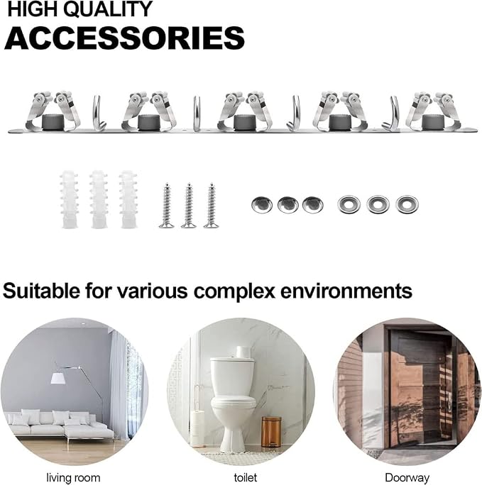 Mop and Broom Holder, 4 Positions 5 Hooks Heavy Duty Mop Hanger Wall Mounted - Image 3