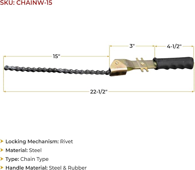 Mytee Products 15" Heavy-Duty Oil Filter Chain Wrench - Image 6