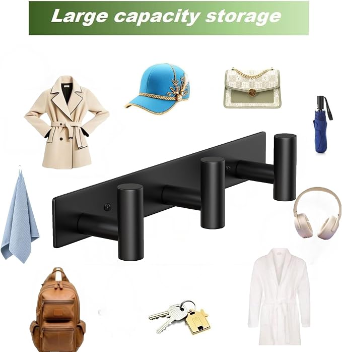 Coat Rack Wall Mounted with 3 Hooks, Heavy Duty Wall Hooks - Image 7