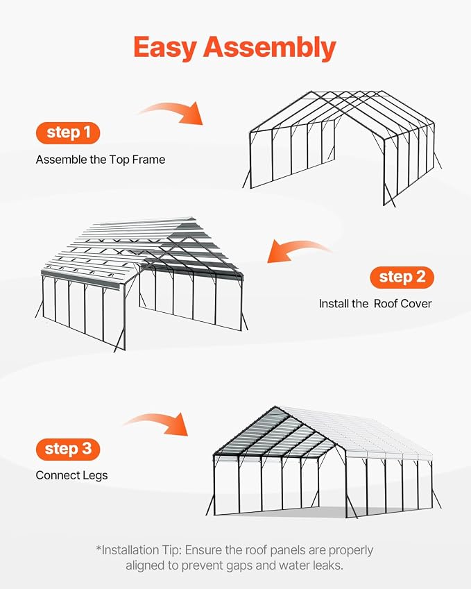 VEVOR 20x24 ft Heavy Duty Metal Carport, Outdoor Car Shelter - Image 6