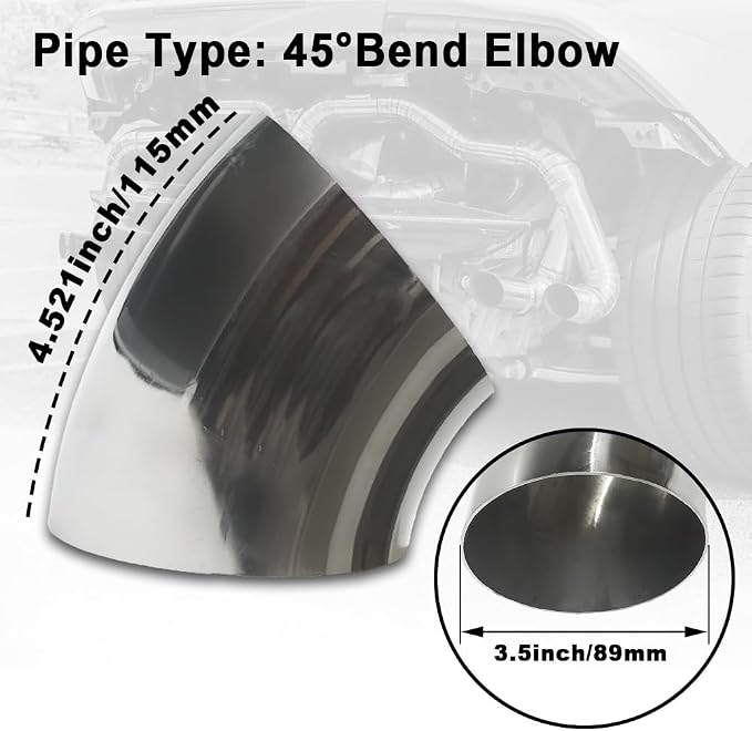 OD 3.5 inch 45 degree exhaust elbow Pipe SS304 Stainless Steel Bend Suitable - Image 3