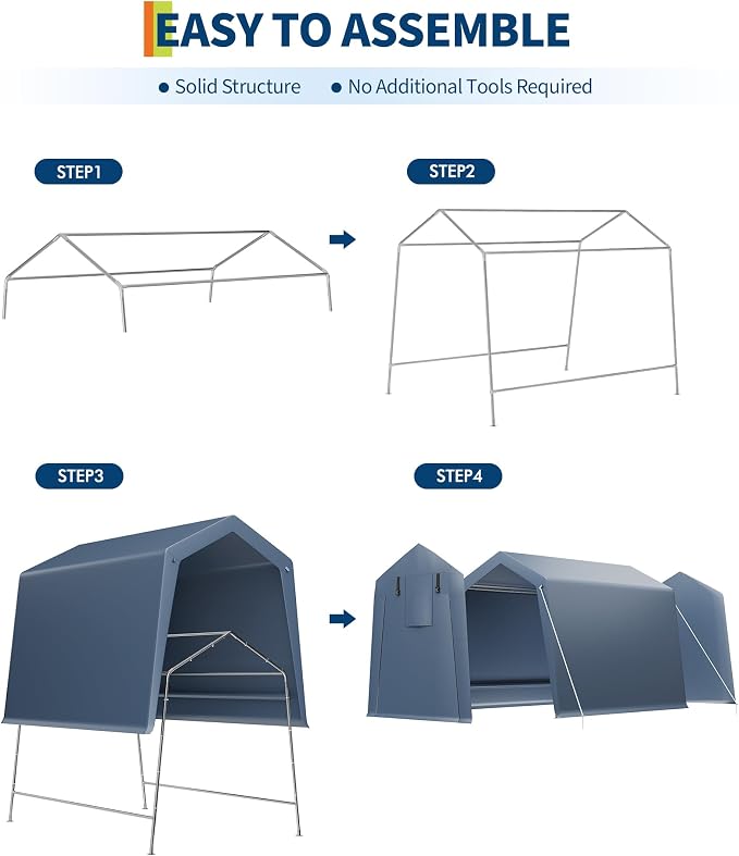 6x8 FT Outdoor Storage Shed, Portable Carport - Image 8