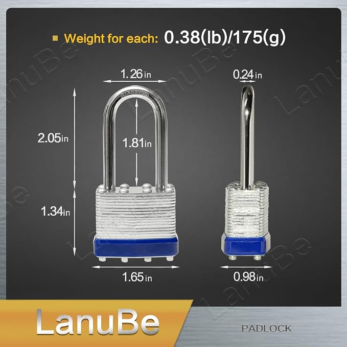 LanuBe Laminated Padlock 1-9/16inch Long Shackle 120 Pack Keyed Alike, Bulk - Image 2