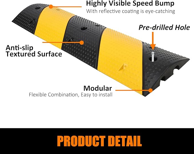 3.3 Ft Rubber Speed Bump, 2 Pack 2 Channel Modular Heavy Duty Speed Bumps Humps - Image 7