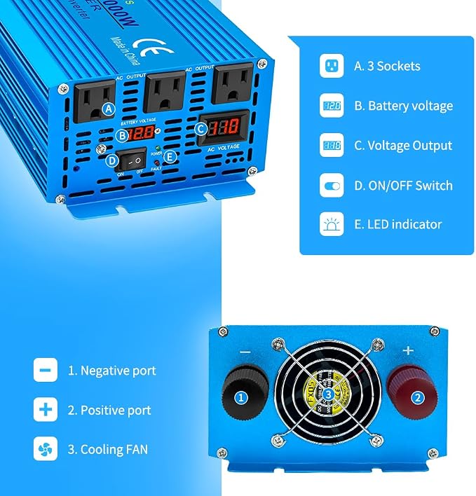 LVYUAN 2000 Watt Pure Sine Wave Inverter 24V to 110V 120V DC to AC - Image 4