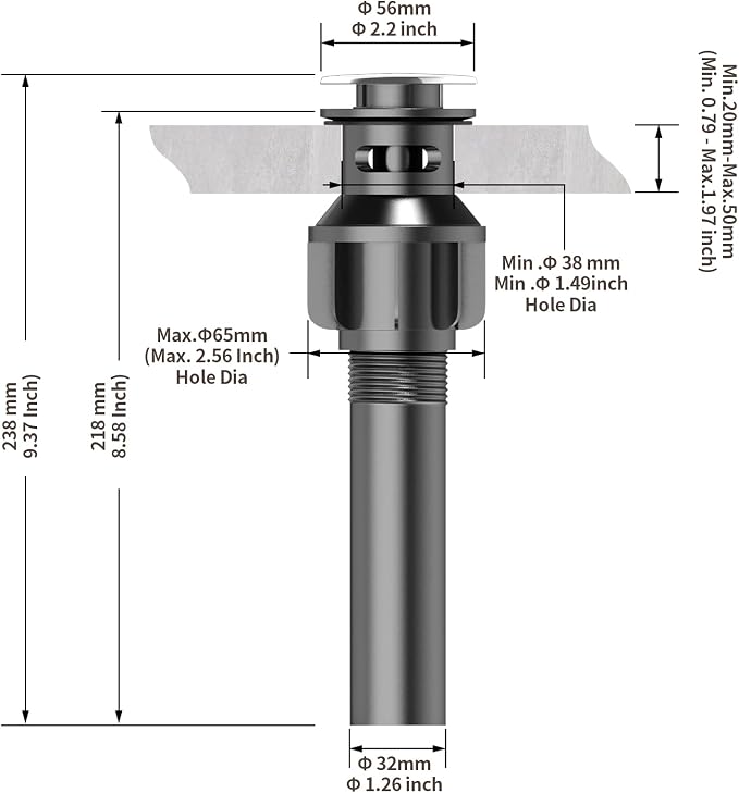 Bathroom Sink Drain with Overflow, PureHome Bathroom Sink Stopper, Pop Up - Image 3
