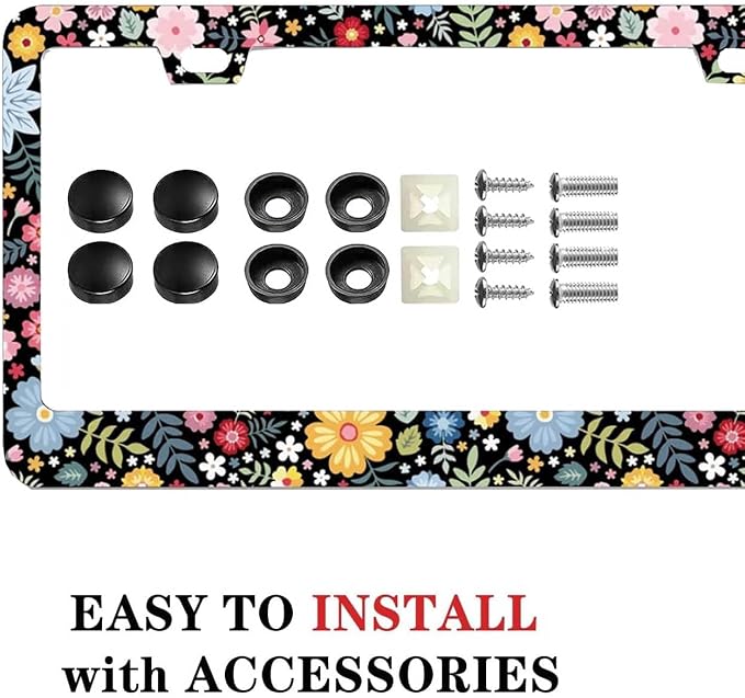2 Pack Universal Retro Colorful Flowers License Plate Frame - Image 6