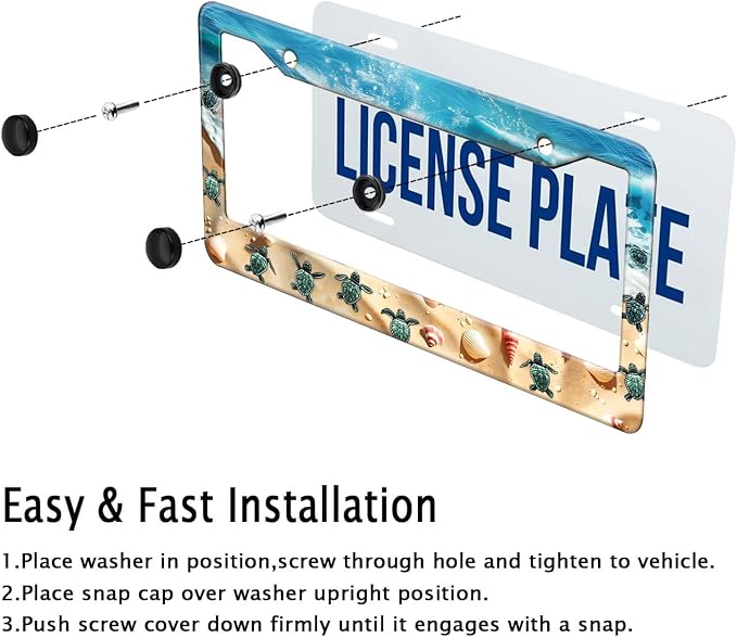 Cute Beach Turtles License Plate Frame, Sea Turtles Sea Shell Starfish Front - Image 8