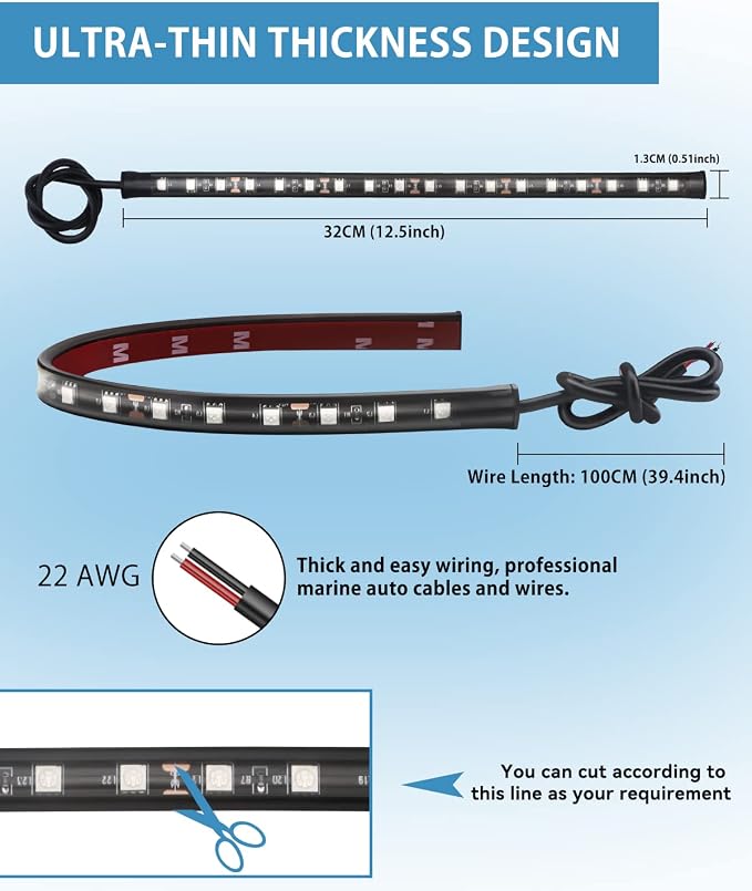 12V Led Light Strip 32CM Waterproof Ice Blue Led Strip Lights - Image 6