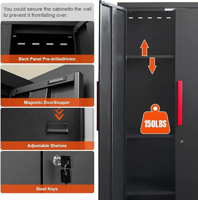 Red Garage Cabinet Storage System 6-Pcs Workshop Set Garage Cabinet and Storage - Image 5