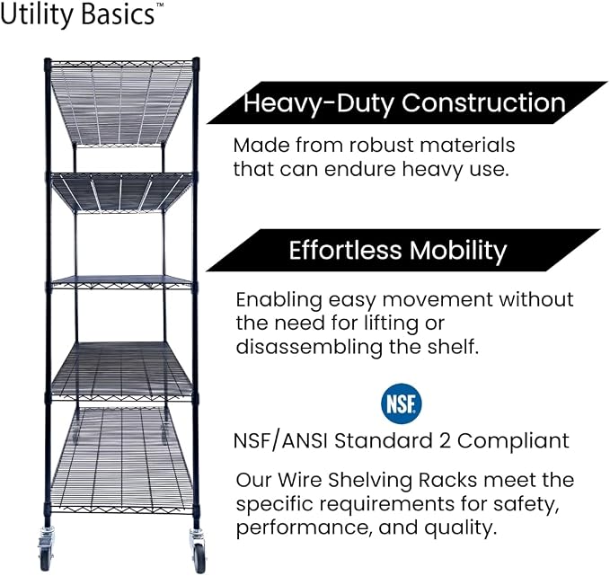 60"x24"x72" Black 5-Tier Premium Metal Wire Shelving NSF 4000 LBS MAX Capacity - Image 9