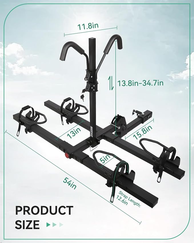 Ebike Racks for Tow Hitch with Lock, 2 Bike Rack for Car Truck SUV RV Trailer - Image 2