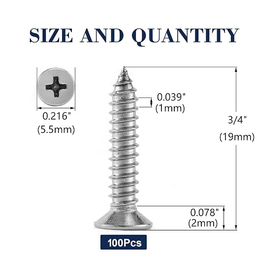 #4 x 3/4" Wood Screw 100Pcs 18-8 Stainless Steel Screws Flat Head Phillips Fast - Image 2