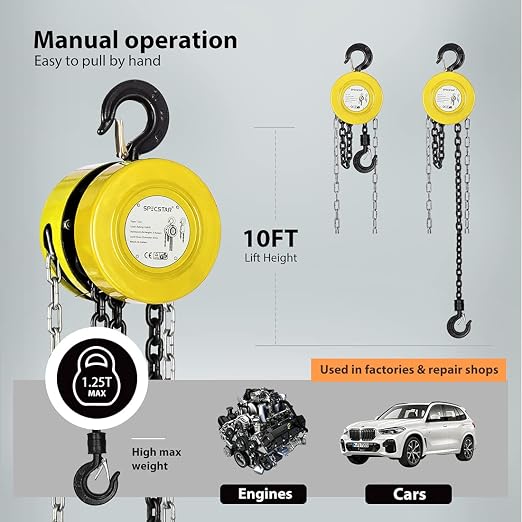 SPECSTAR Hand Chain Hoist 1 Ton 2200 Lbs Capacity 10 Feet - Image 5