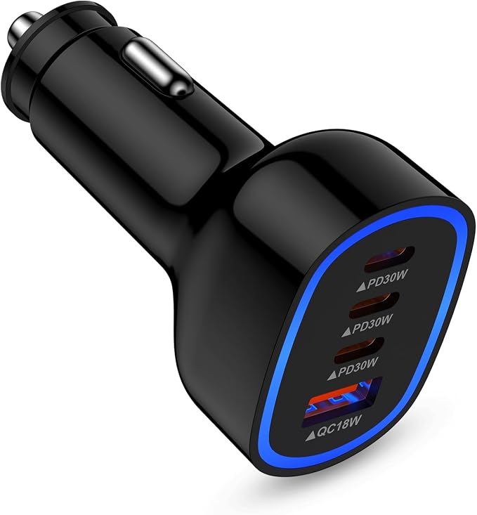 90W 4-Port Super Fast USB C Car Charger by HOOTEK