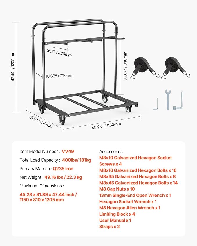 VEVOR Folding Chair Rack, 400 LBS Capacity, Heavy-Duty Chair Cart - Image 7