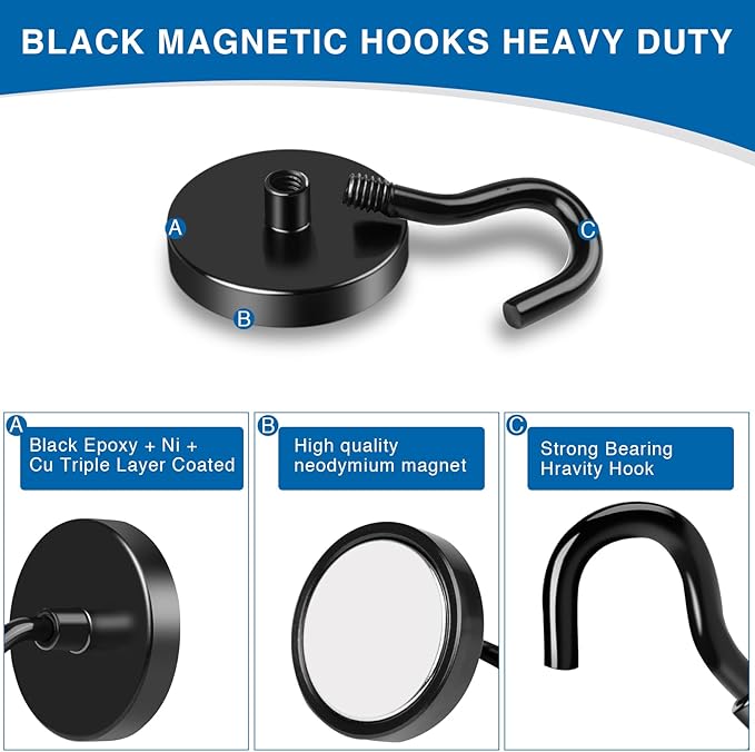 LOVIMAG Magnetic Hooks, 40LBS Black Magnet Hooks Strong Neodymium Magnets - Image 4