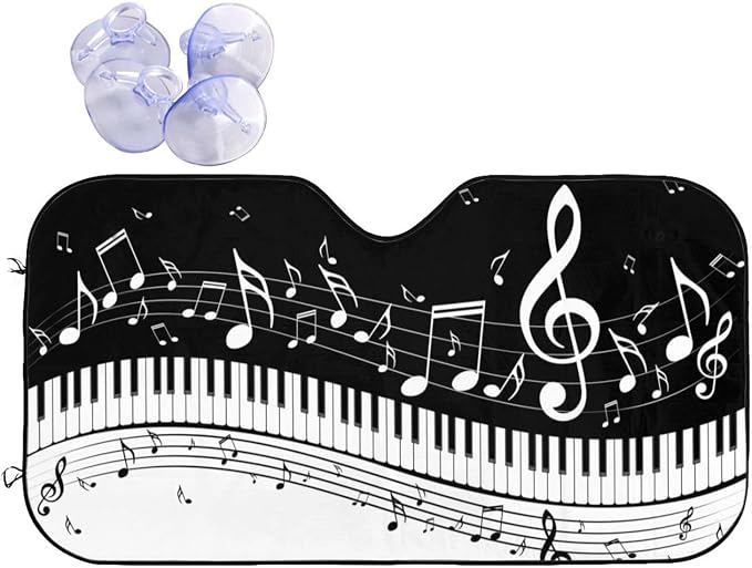 Black White Music Car Windshield Sunshade Front Window Sun Visor Protector by mutakin